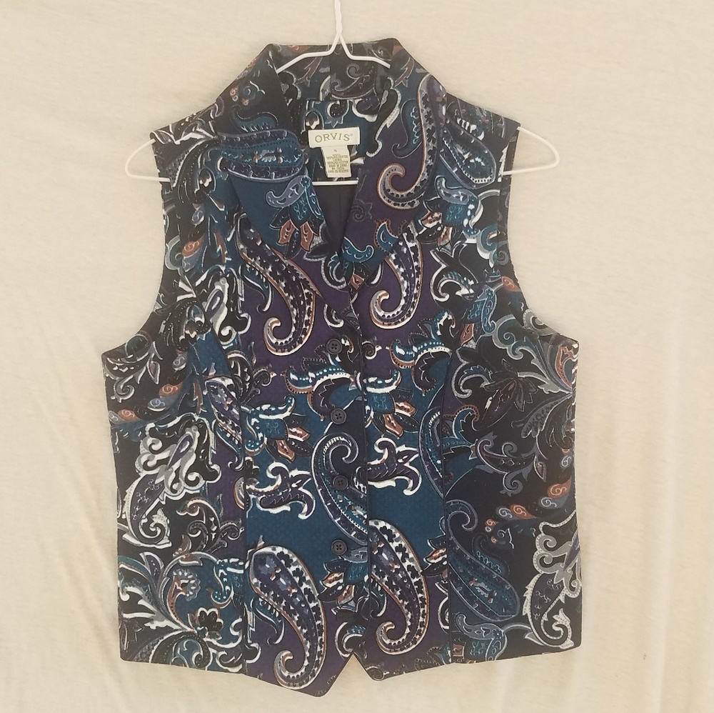Orvis, Navy Blue Paisley Vest, Small